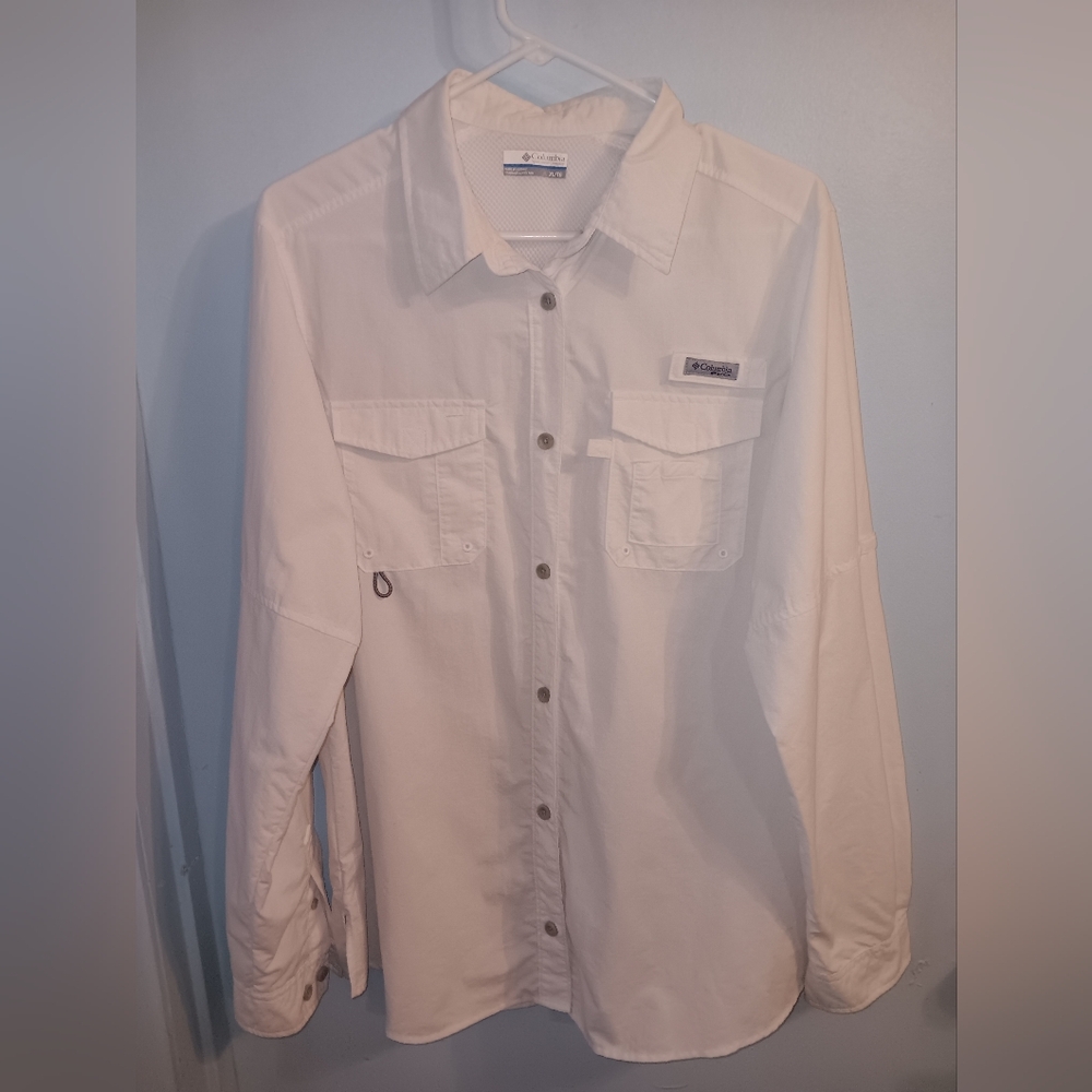 Columbia PFG White Long Sleeve Button Down Vented Collar Shirt